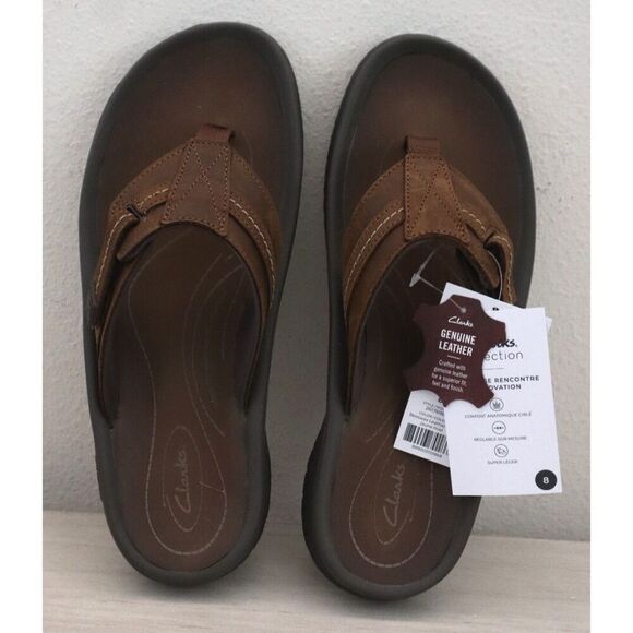 Clarks 261-76987 Men Sz 8M Brown Beeswax Leather Wesley Sun Slip-On Sandals SIB - Picture 2 of 11